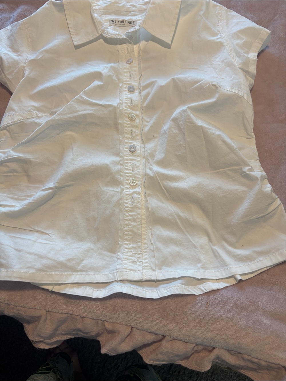We The Free White Button-Front Short Sleeve Shirt